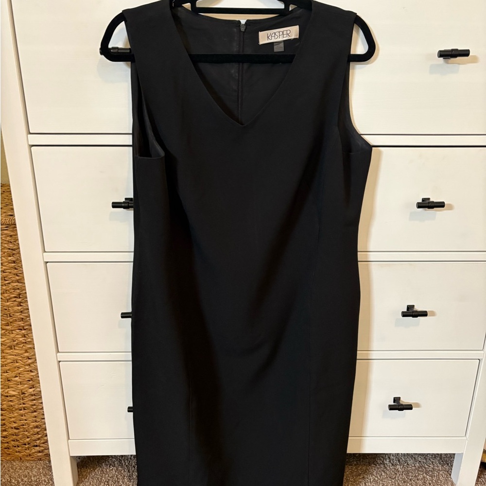 Kasper Black V-Neck Midi Sheath Dress